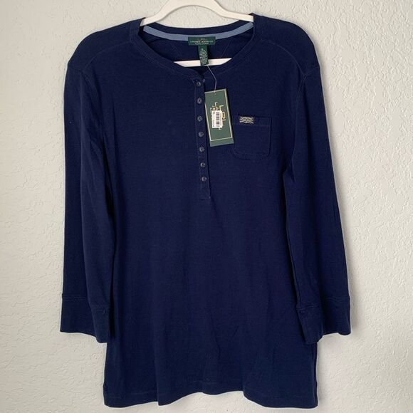 NWT LRL Lauren Jeans Co. Ralph Lauren Cotton Navy Blue Pocket Shirt Top Size XL - Picture 2 of 9
